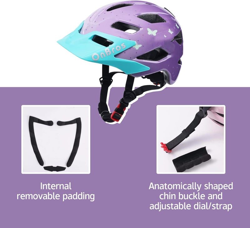 OnBros Kids Bike Helmet - Bike Helmets for 5-14 Boys or Girls with Visor, Children Bicycle Helmet for Skateboard Mountain Scooter Road Cycling, Lightweight and Adjustable 50-57CM - Image 5